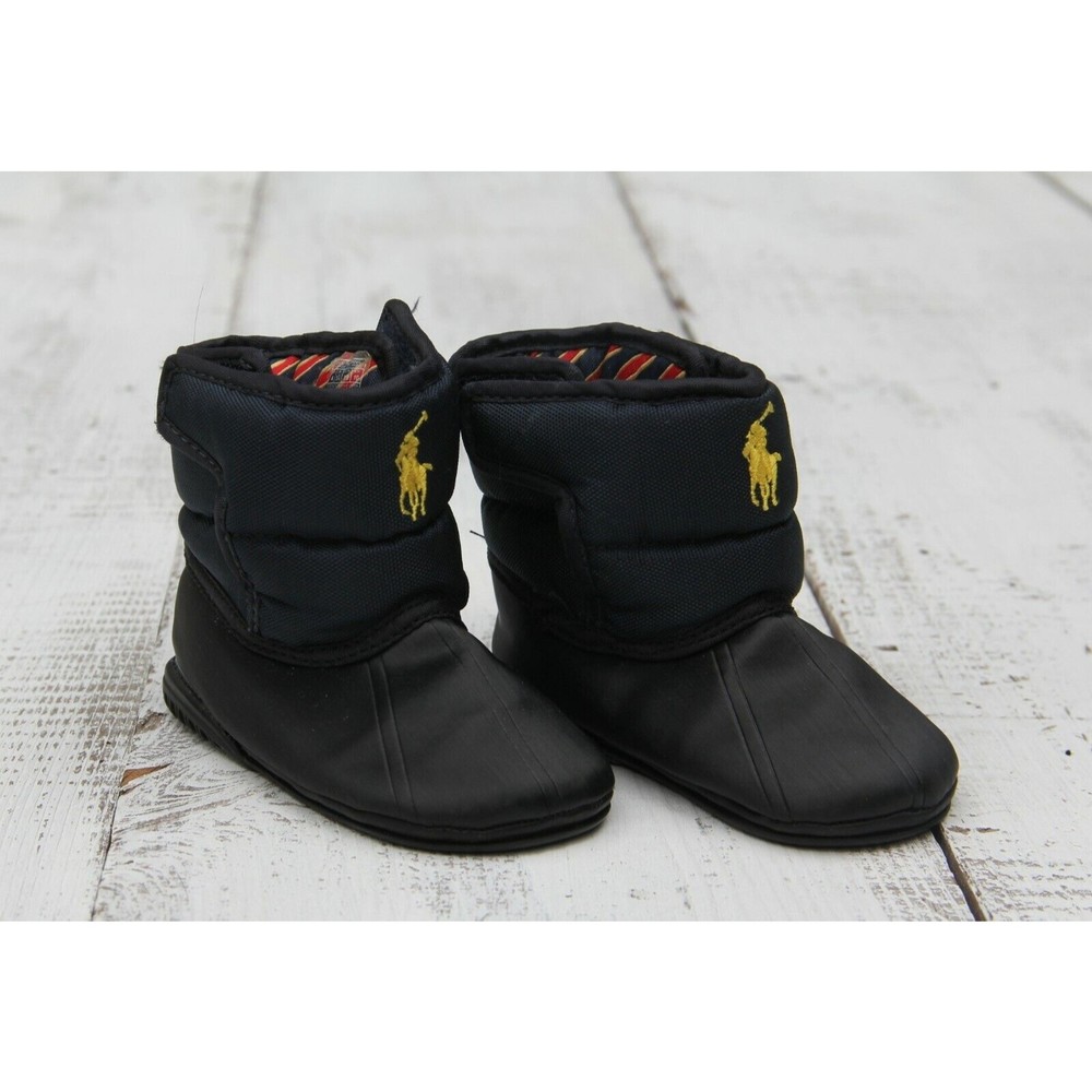 Polo by Ralph Lauren Black Kids Booties with Yellow Polo Logo